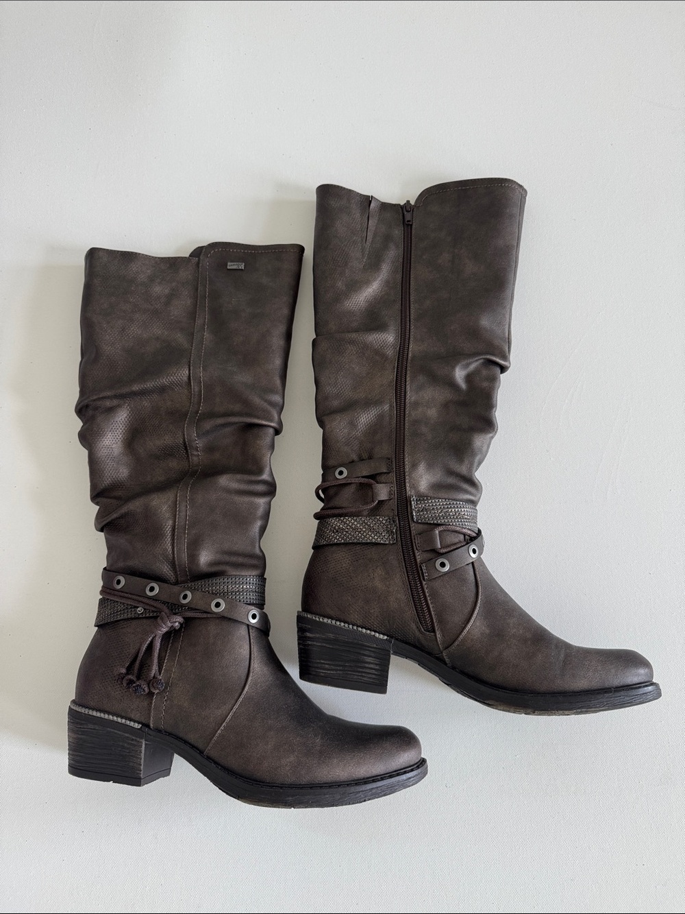 Remonte Tall Slouchy Mid-Heel Riding Boots - Bronwnish-Gray